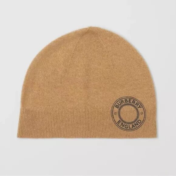 NEW Authentic Burberry Logo Graphic Cashmere Blend Beanie toque winter hat beige - Picture 1 of 9